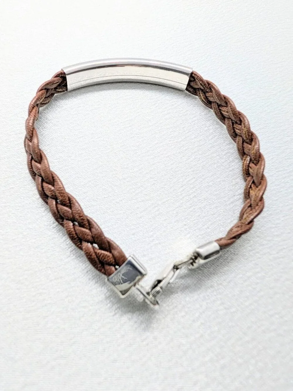 NEW Western Flair sterling silver and braided leather I.D. bracelet